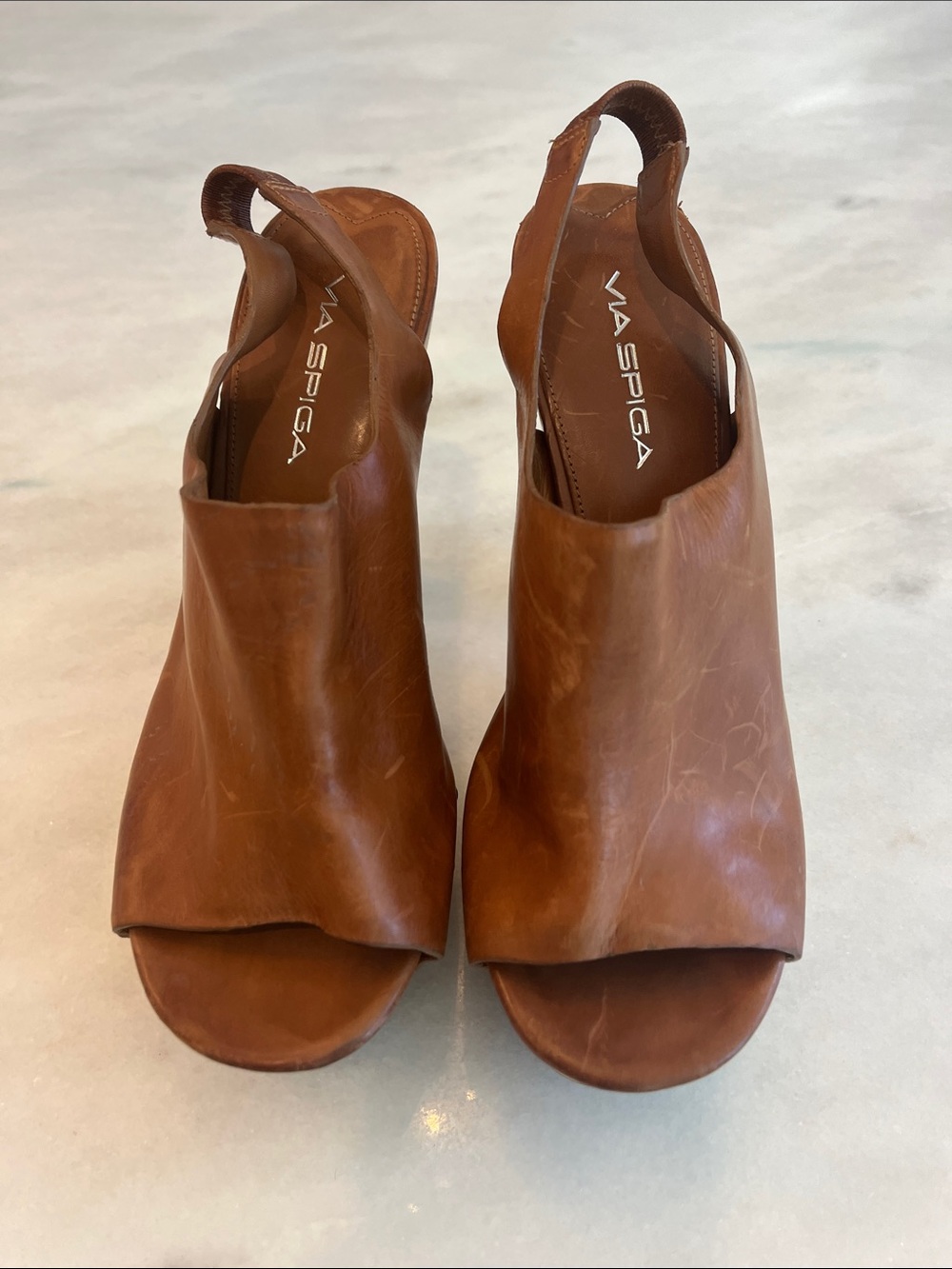 Via Spiga Astro Studded Slingback Platform Heels Clogs Carmel Brown Leather Sz 8 - Picture 5 of 13